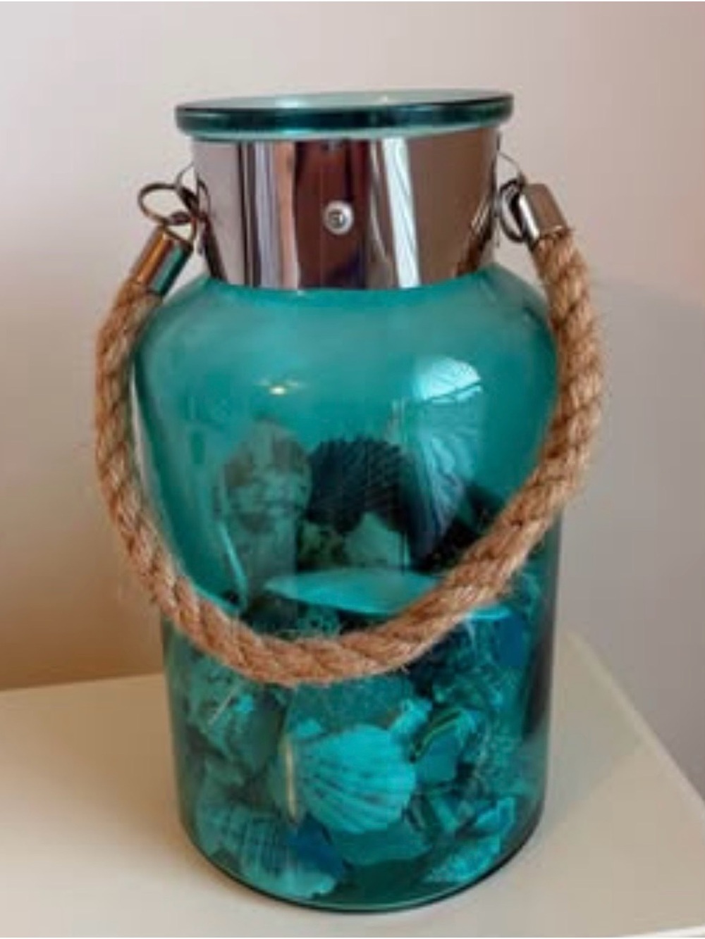 Coastal Themed Glass Jar with Seashells and Rope Accent - Picture 4 of 5